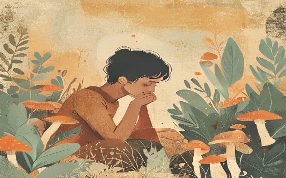 A person reflecting on the implications of using magic mushrooms