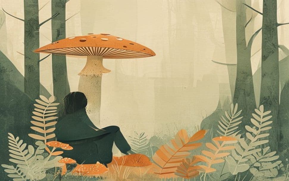A person in a serene outdoor setting, representing the potential of magic mushrooms in treating anorexia