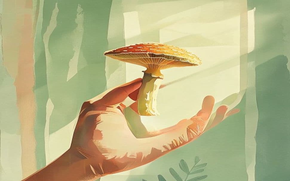 Open hand holding a dried mushroom for a what is psilocybin beginner guide