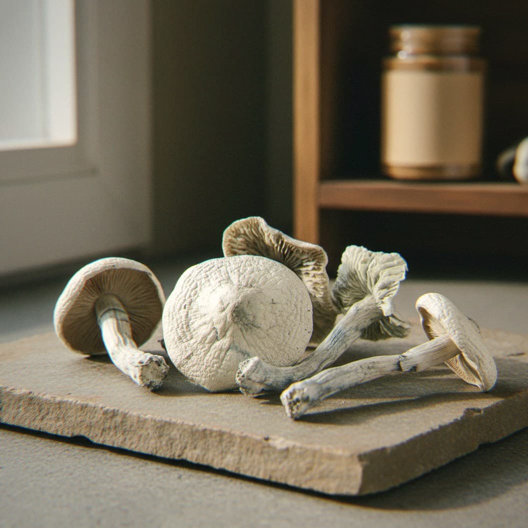 Dried Great White Monster psilocybin mushrooms (Psilocybe cubensis) — large