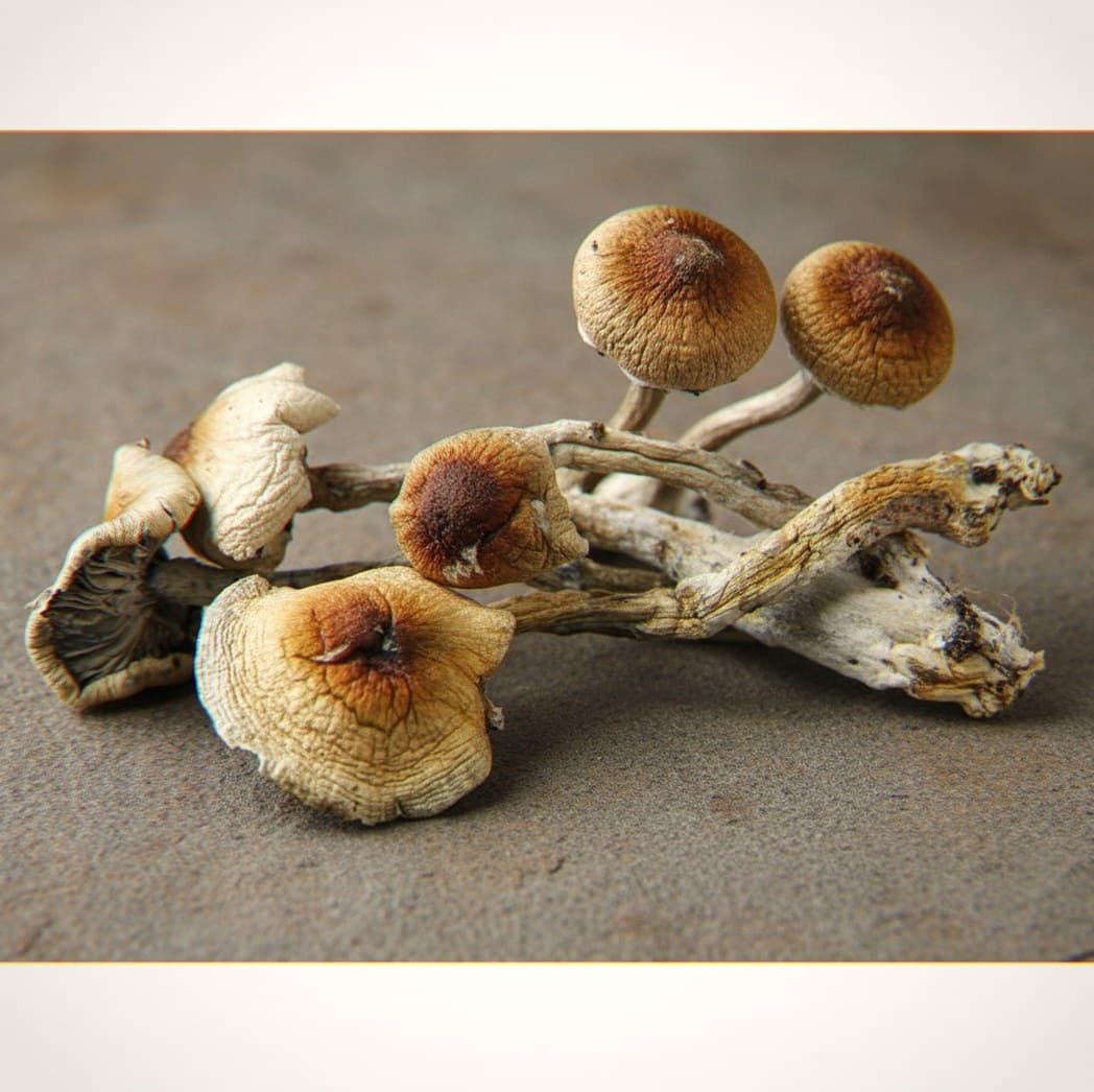 Dried Nepal Chitwan psilocybin mushrooms (Psilocybe cubensis) — squat